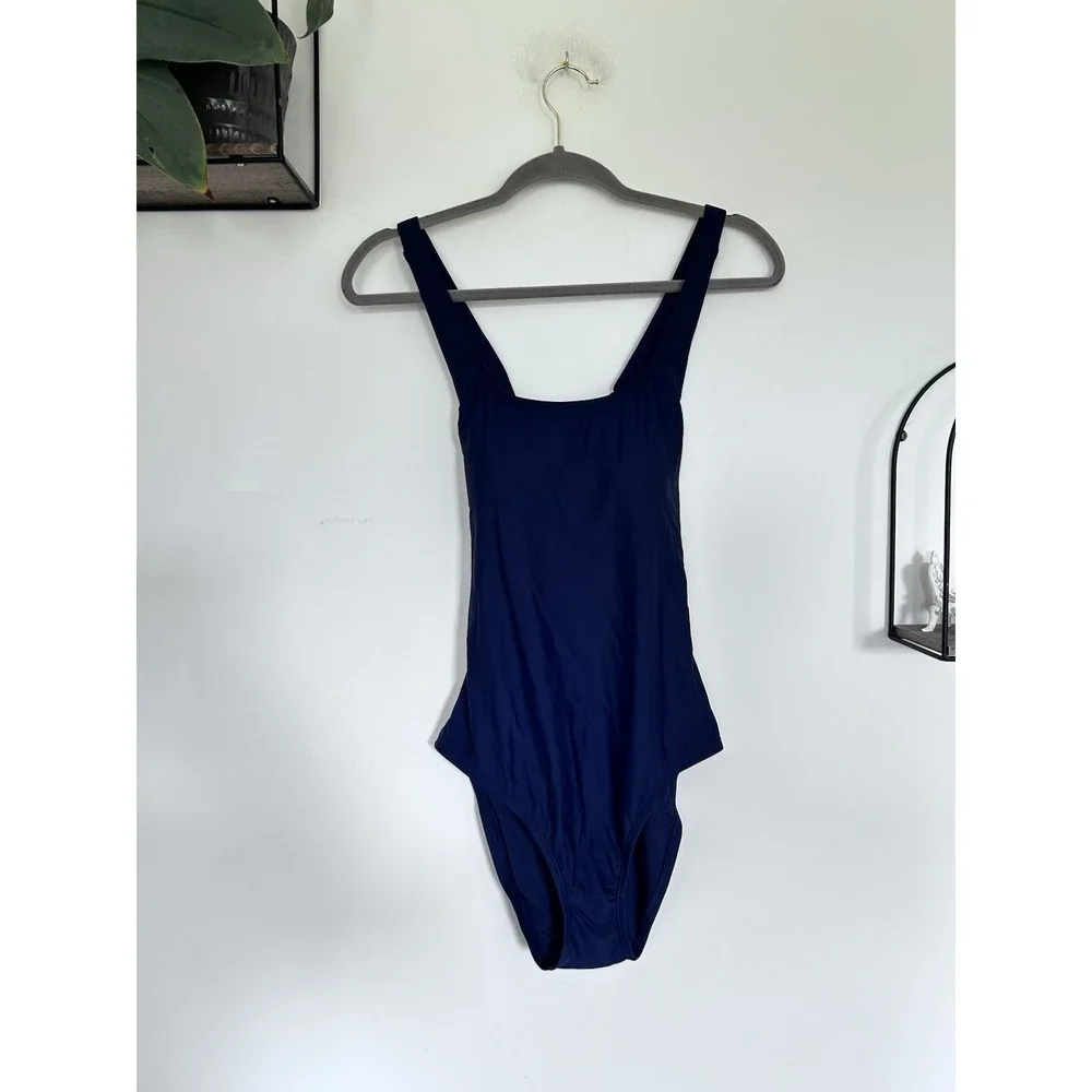 NWT Quince Deep Navy Italian Cross-Back One-Piece Swimsuit Size Medium